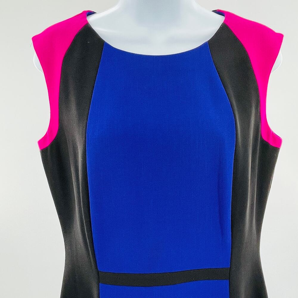 Tahari ASL Black Purple Pink 90s Colorblock Career Classic Sheath Dress 8 - Picture 4 of 11